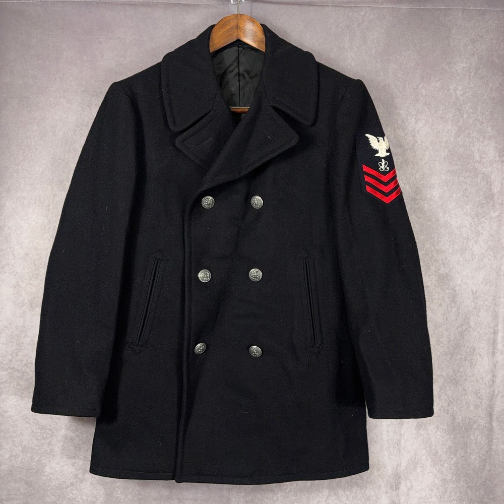 US Navy Peacoat Enlisted Wool Overcoat 1974 Military Issue Black 38R